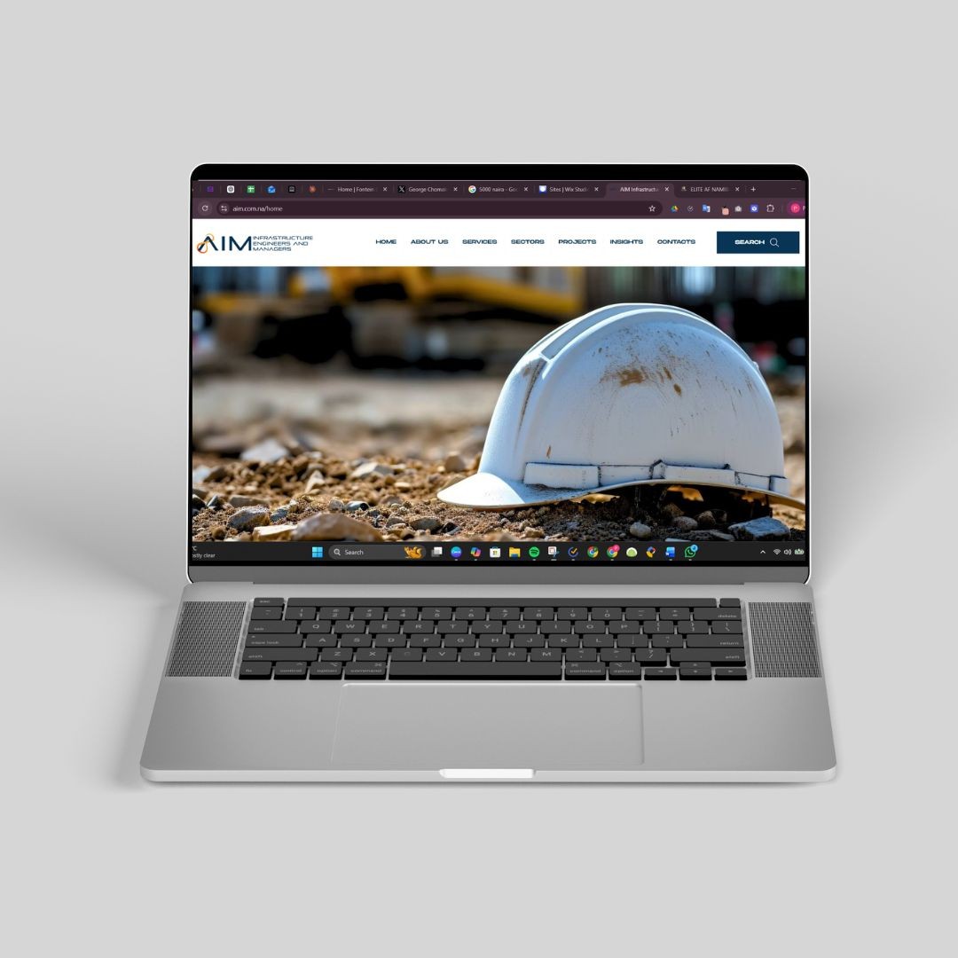 The AIM Infrastructure website on a laptop, built by Fontein